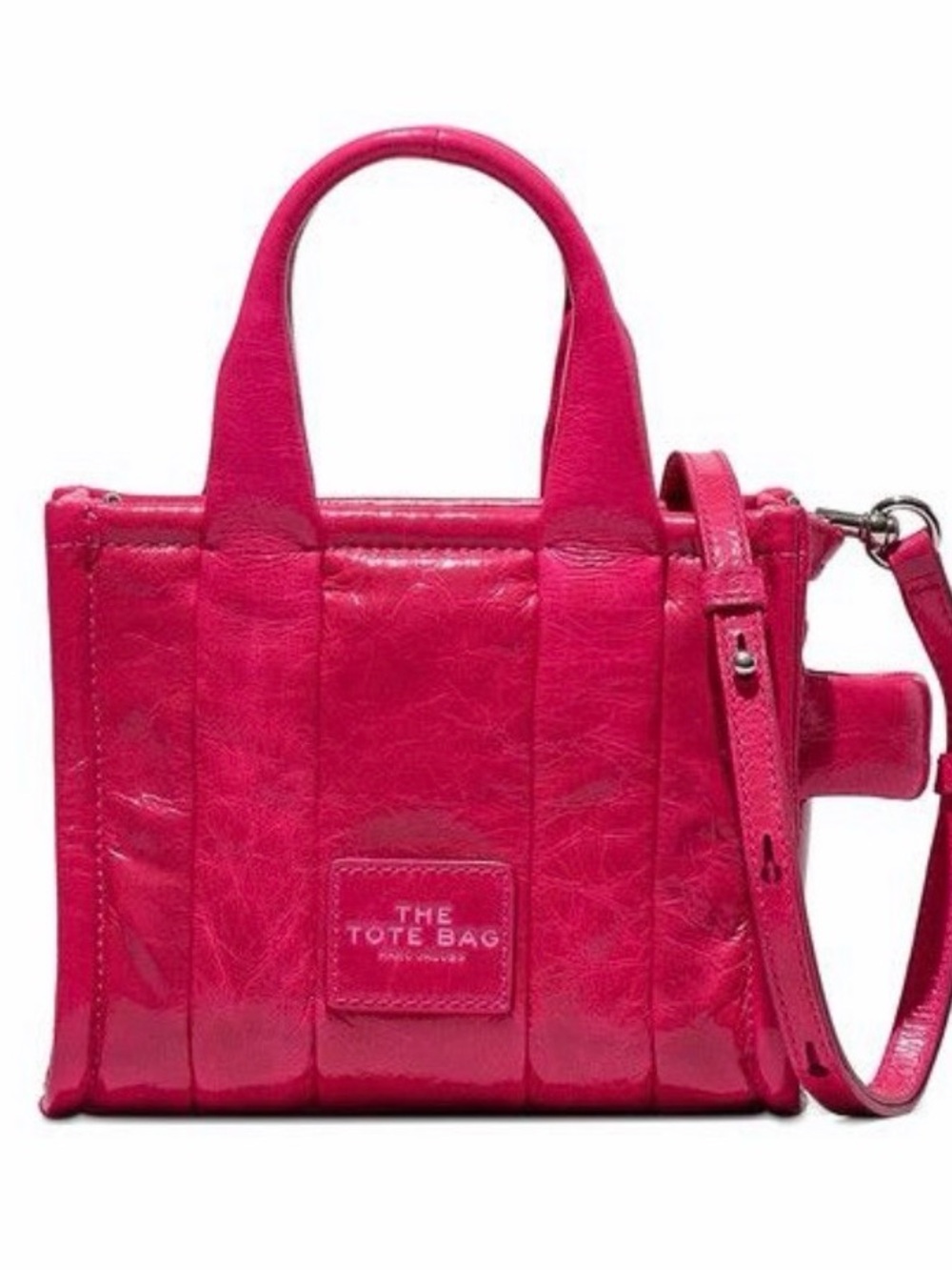 NWT Marc Jacobs Shiny Crinkle Leather Small Tote Bag - Magenta